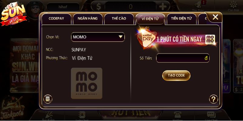 Các kênh nạp tiền trên cổng game Sunwin