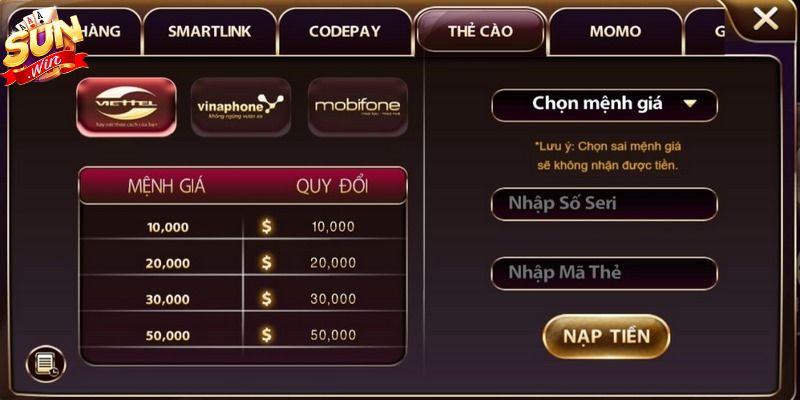 Những điều cần chú ý khi nạp tiền vào cổng game Sunwin